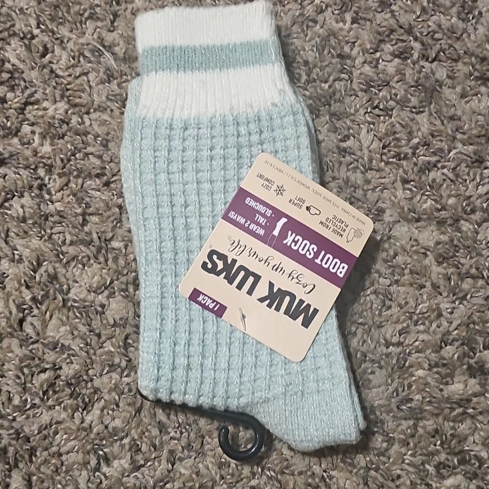 Muk Luks Shimmer Cozy Socks! Single Pair! Tall Or Slouched! Crew Length Sz 6-11